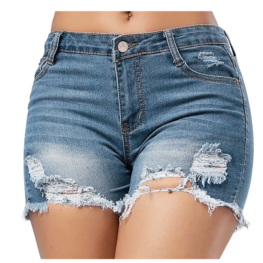 Mid Rise Women Jean Shorts Denim Womens Shorts Dark Blue