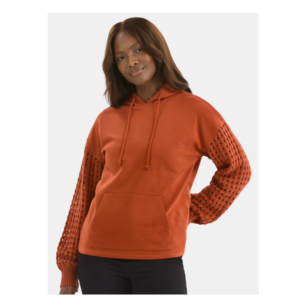 Women's Fleece Hoodie with Crochet Long Sleeves