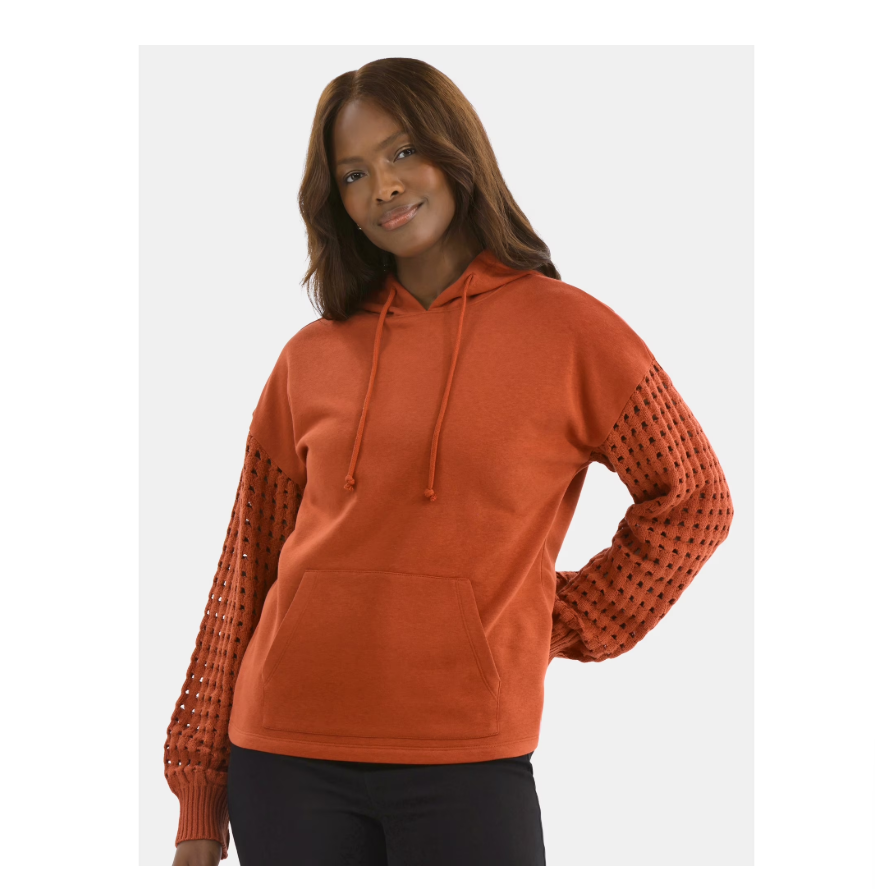 Women's Fleece Hoodie with Crochet Long Sleeves